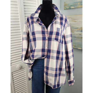 Tommy Hilfiger Plaid Shirt XL Classic Fit 100% Cotton Button Front Round Hem